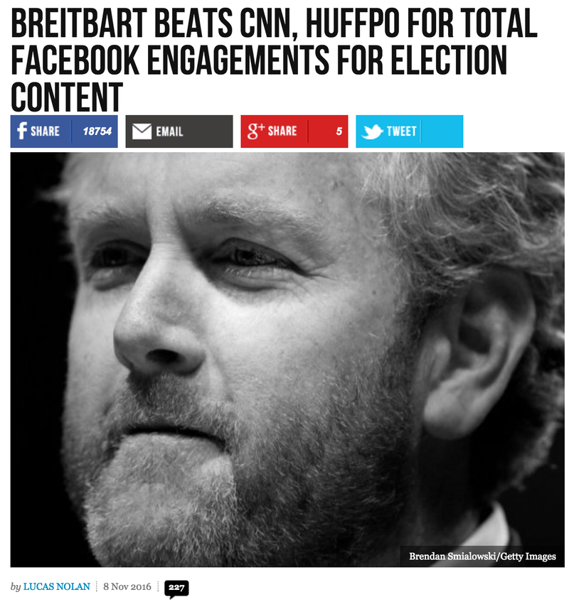 Titular: “Breitbart vence a la CNN, el Huffington Post en interacciones de Facebook con el contenido de las elecciones”